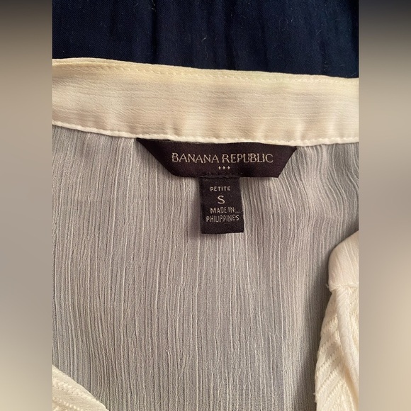 Banana Republic White Sheer Chevron Embroidered Tie Front Blouse Top - Picture 3 of 5